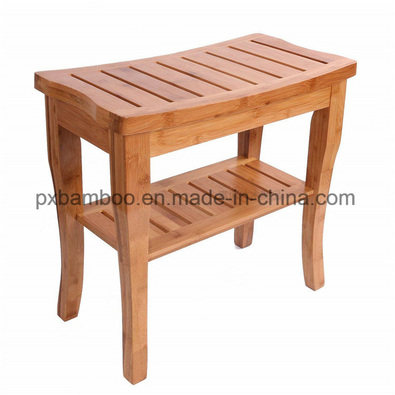 Bamboo Shower Seat Beach Bathroom Organizer Stool with Storage Rack