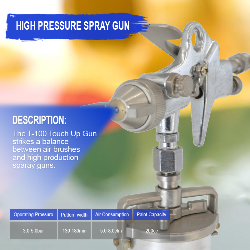 T100 Touch up Gun Suction Feed 1.5mm Nozzle Air Brushes 200cc Mini Small High Pressure Painting Spray Gun