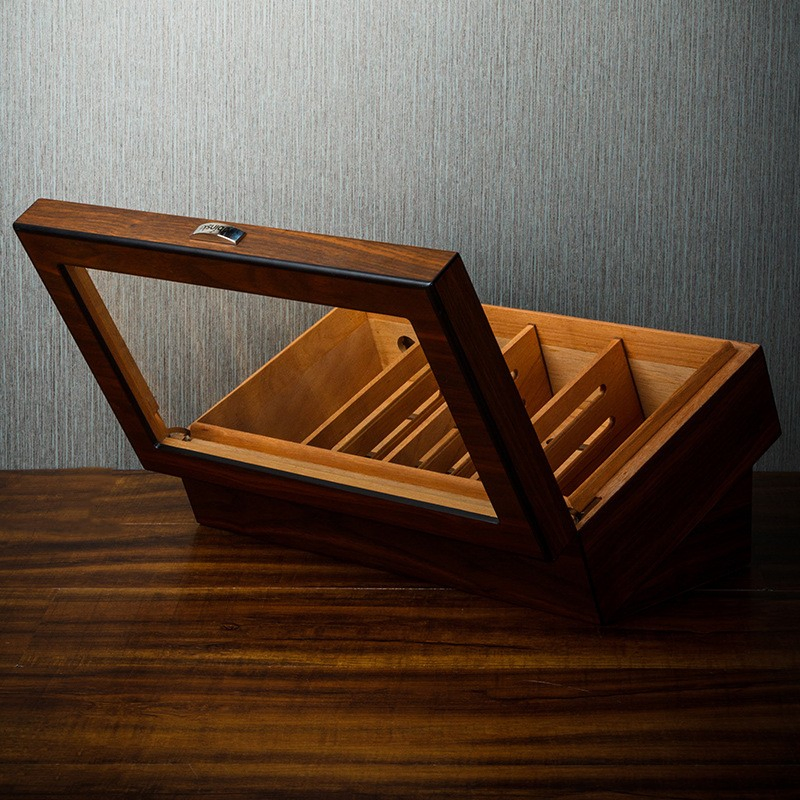 Large Capacity Lacquer Cedar Wood Collection Box with Glass Window