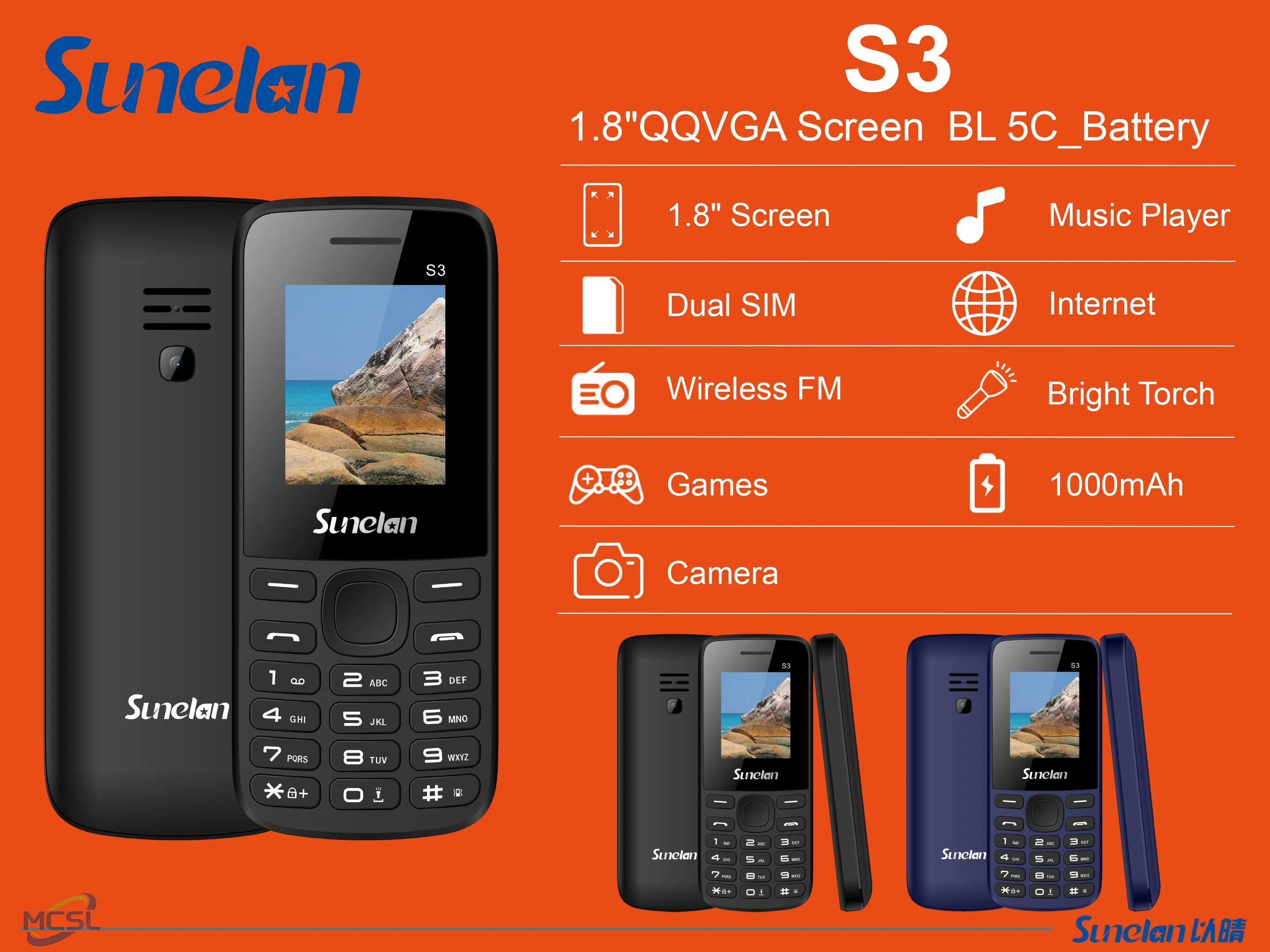 Кнопочный телефон Sunelan S3, 1.8 дюйма, Dual SIM