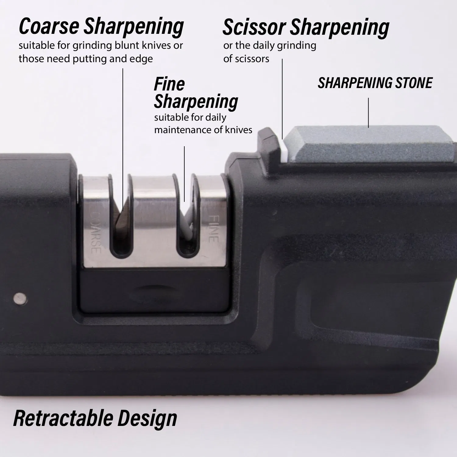 4 Stages Retractable Knife Scissors Sharpener Natural Stone Non Slip Ergonomic Tool