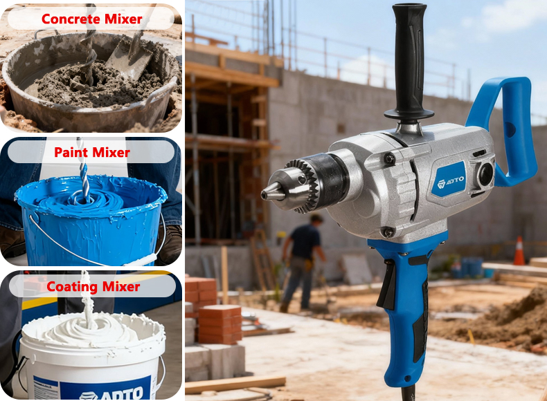 Variable Speed Corded Power Tool Electric Drill 1200W Electric Hand Impact Hammer Drill for Concrete Paint Mixer Electric Mixer