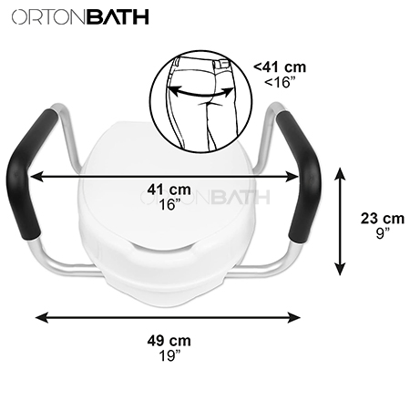 Ortonbath Handicapped Medical 2 Inch Portable Raised Toilet Seat with Armrest and Handrail for Elderly People