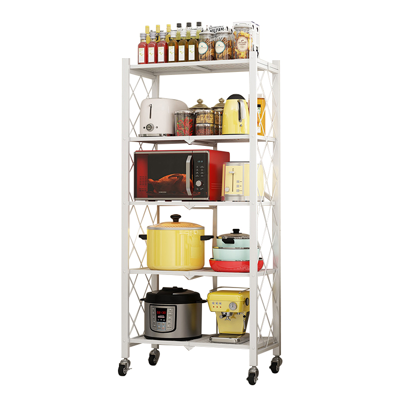 Foldable Shelf Unit with Wheels for Kitchen, Living Room