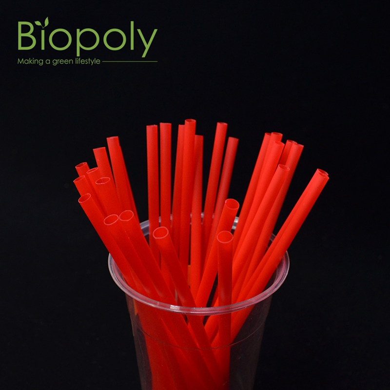 Solid Color Long PLA Biodegradable Eco Friendly Disposable Deep Red Straw for Drinks