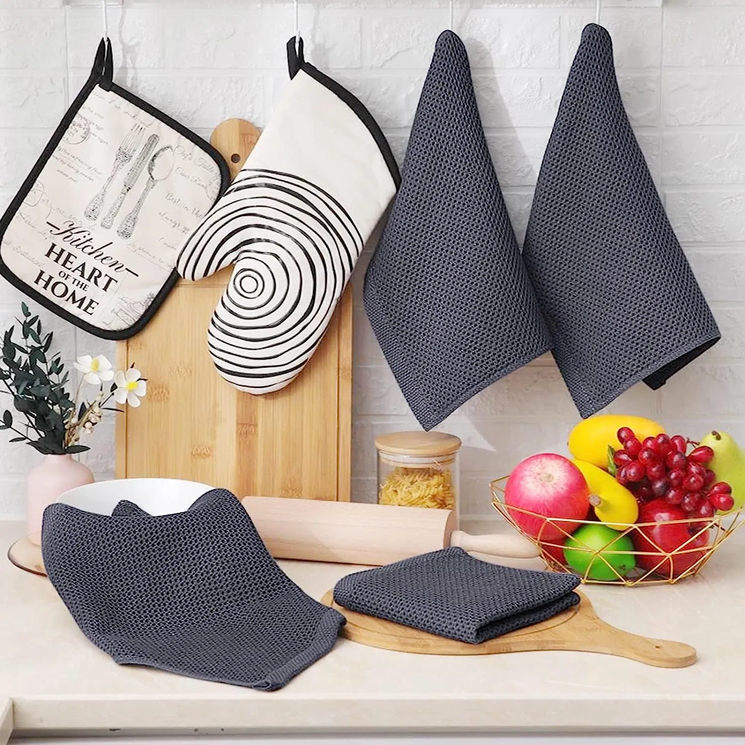 100% Cotton Weave Kitchen Dish Cloths, Ultra Soft Absorbent Quick Drying