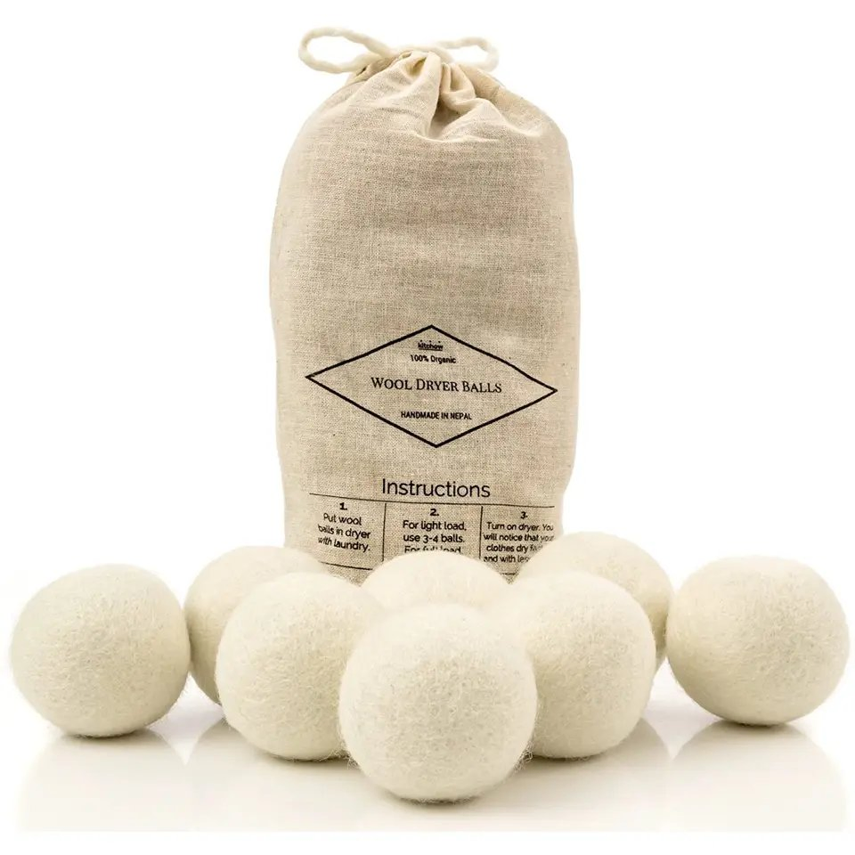 Natural Fabric Wool Dryer Balls Handmade 6PC Pouch