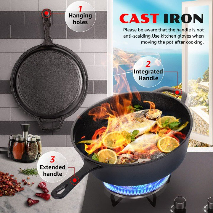 New Design Cast Iron Skillet Lid Induction Grill Stovetop Camping Dutch Oven