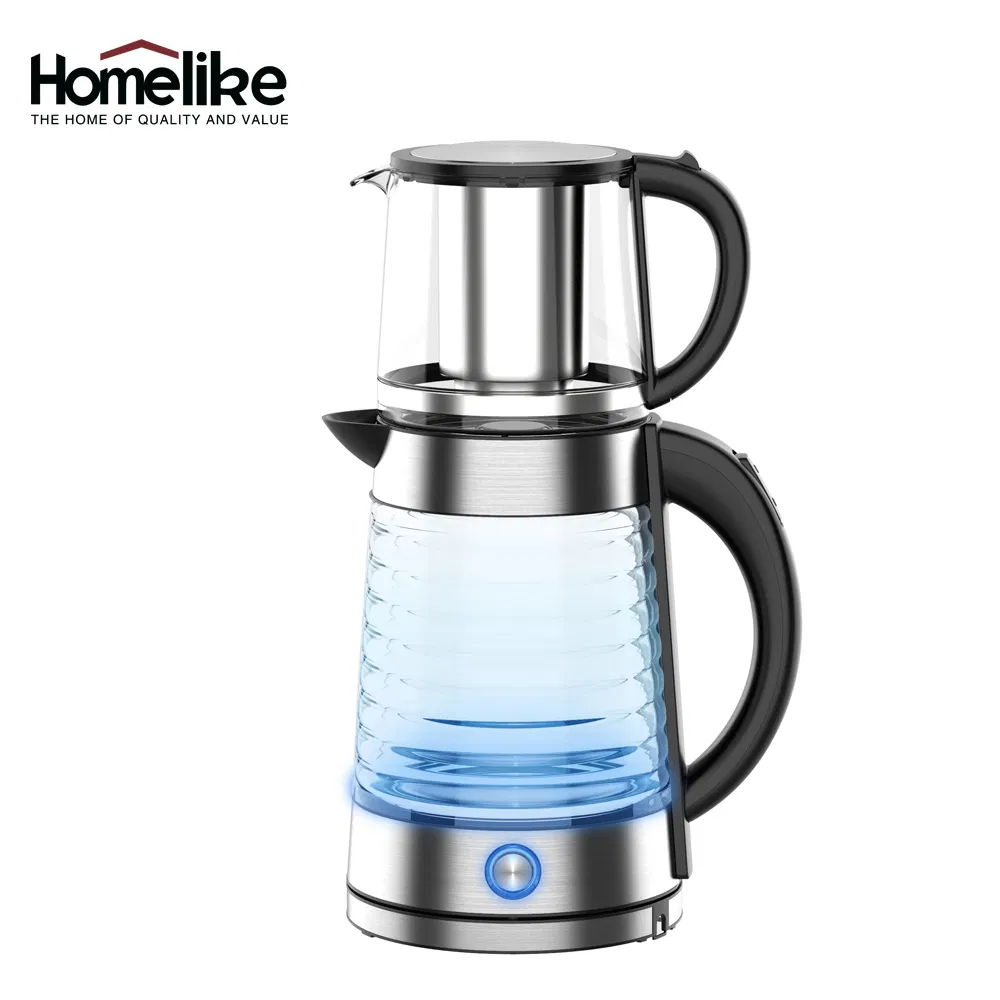 Portable Glass Turkish Tea Pot Kettle Set with Infuser Wave Style Electric Samovar Tea Maker for Milk and Coffee