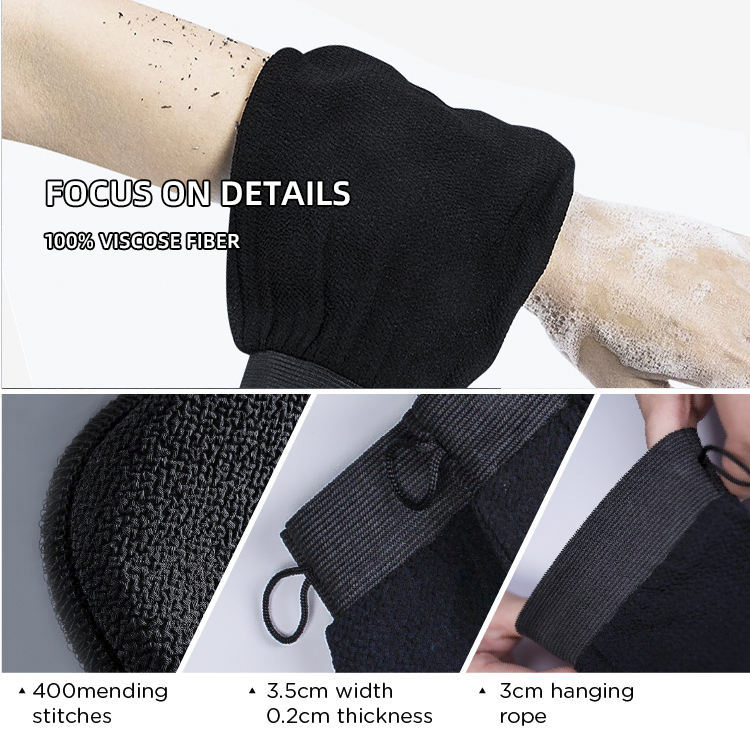 Customized Packaging Private Label Korean Style Exfoliating Mitts Hammam Kessa Gloves Exfoliating Viscose Remove Dead Skin