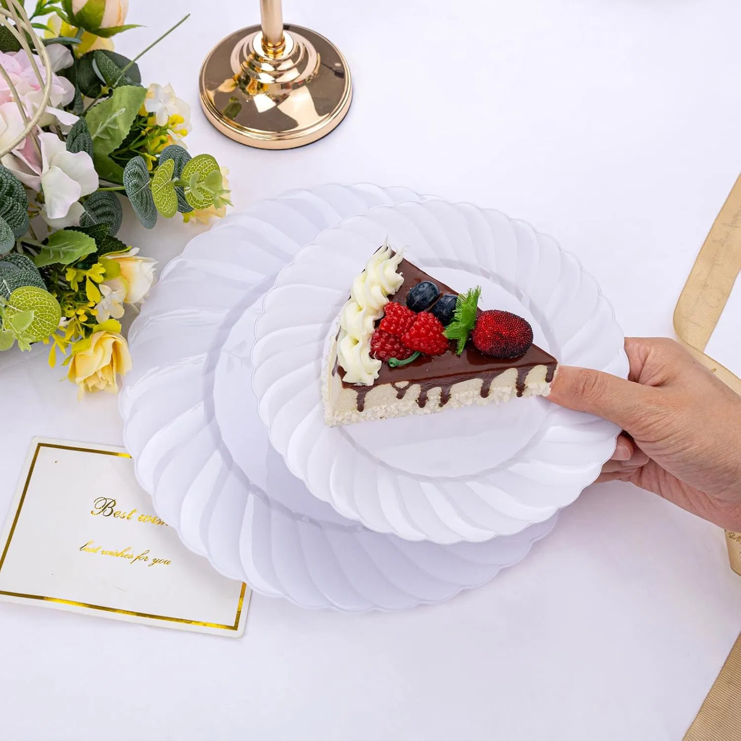 Premium White Plastic Dessert Plates - 6 Inch Disposable Dinnerware