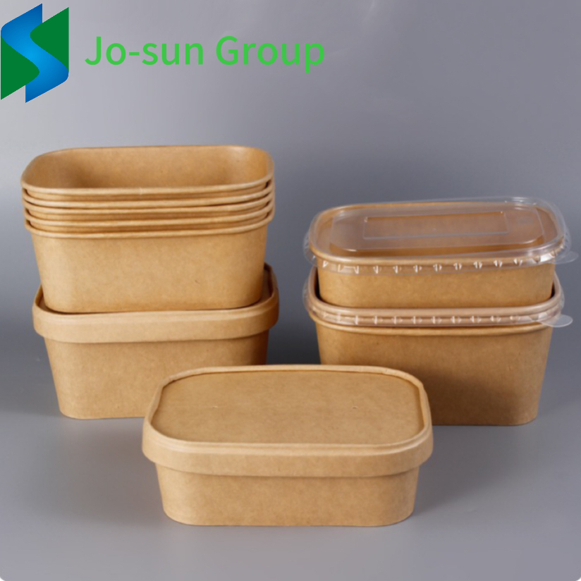 Jo-Sun Disposable Biodegradable Food Grade Kraft Rectangular Paper Bowl with Paper Lid