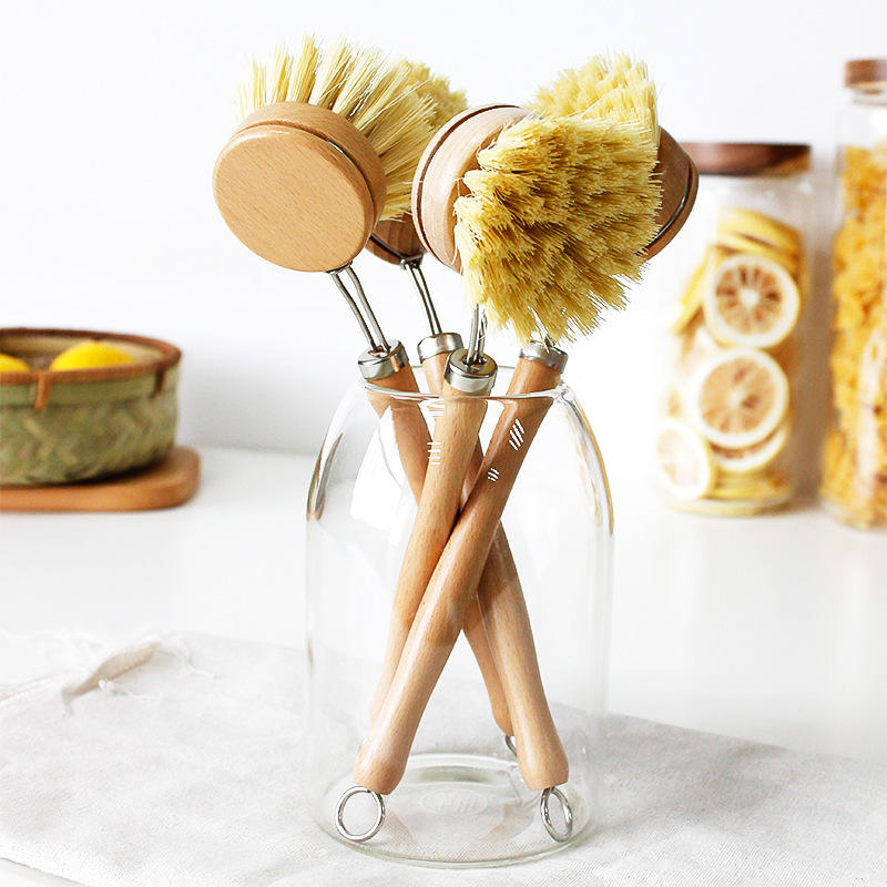 All-Natural Long-Handled Sisal Bristles Cleaning Brush for Kitchen