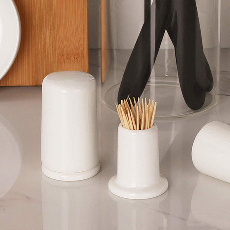 Customized Elegant White Ceramic Toothpick Holder for Bamboo Use
