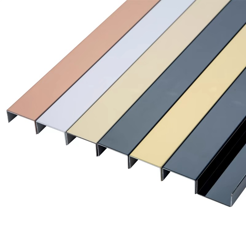 T&C Profiles36 Popular PVD Gold Brushed Mirror Flat Metal Stainless Steel Trim Decorative Tile Trim Strip for Interior Design