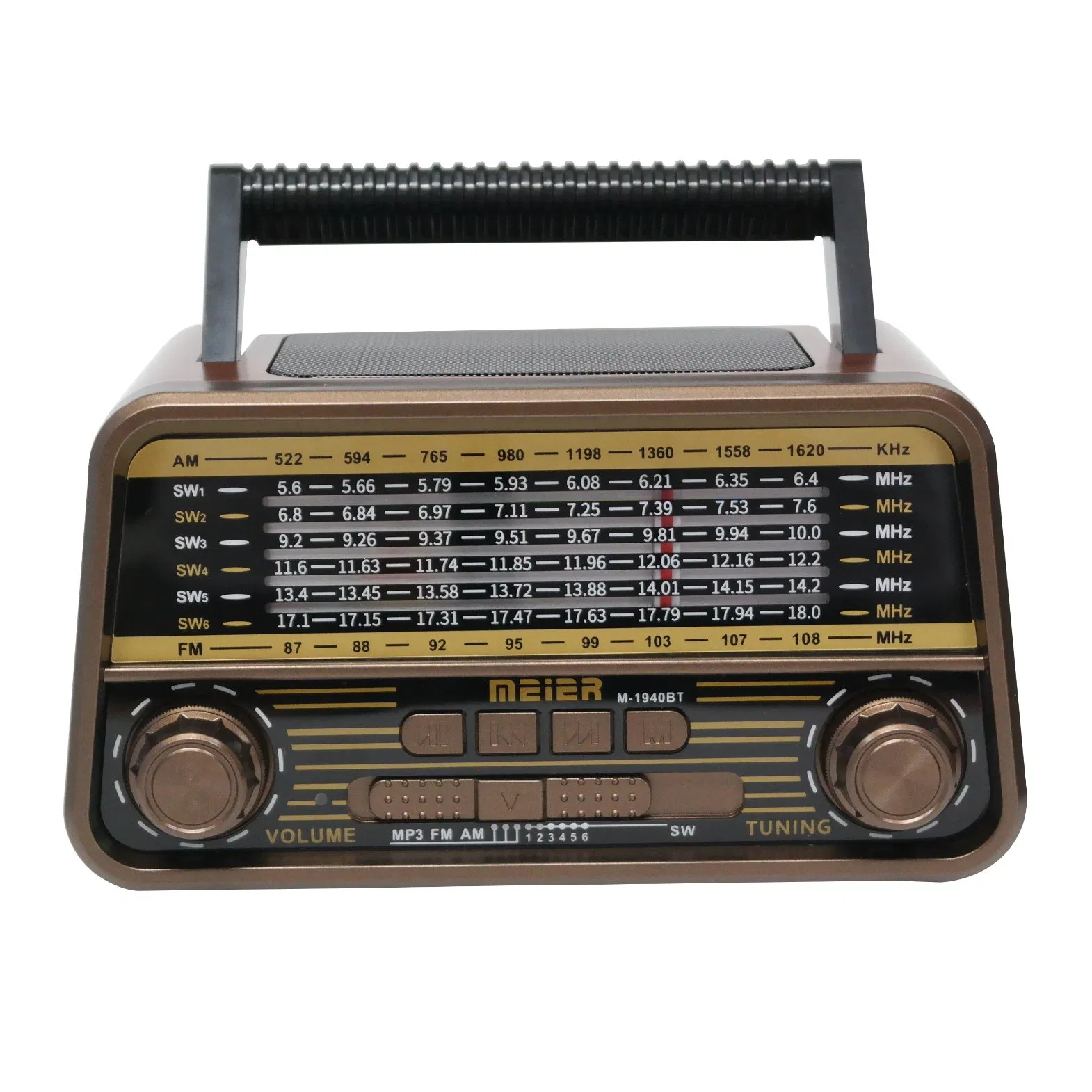 Portable Audio Appliance3-Band Am FM Sw Radio, TF Card and MP3 Player, Rechargeable Speakers Bluetooth Retro Design Bluetooth Meier M-1940BT