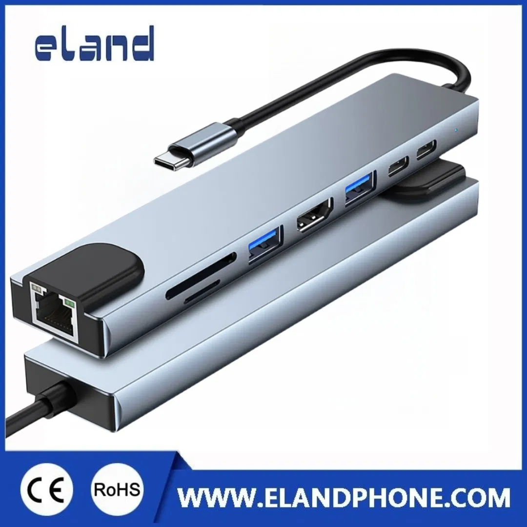8 in 1 Type to Pd/USB-C/USB3.0/2*USB2.0/SD/TF/RJ45 Adapter