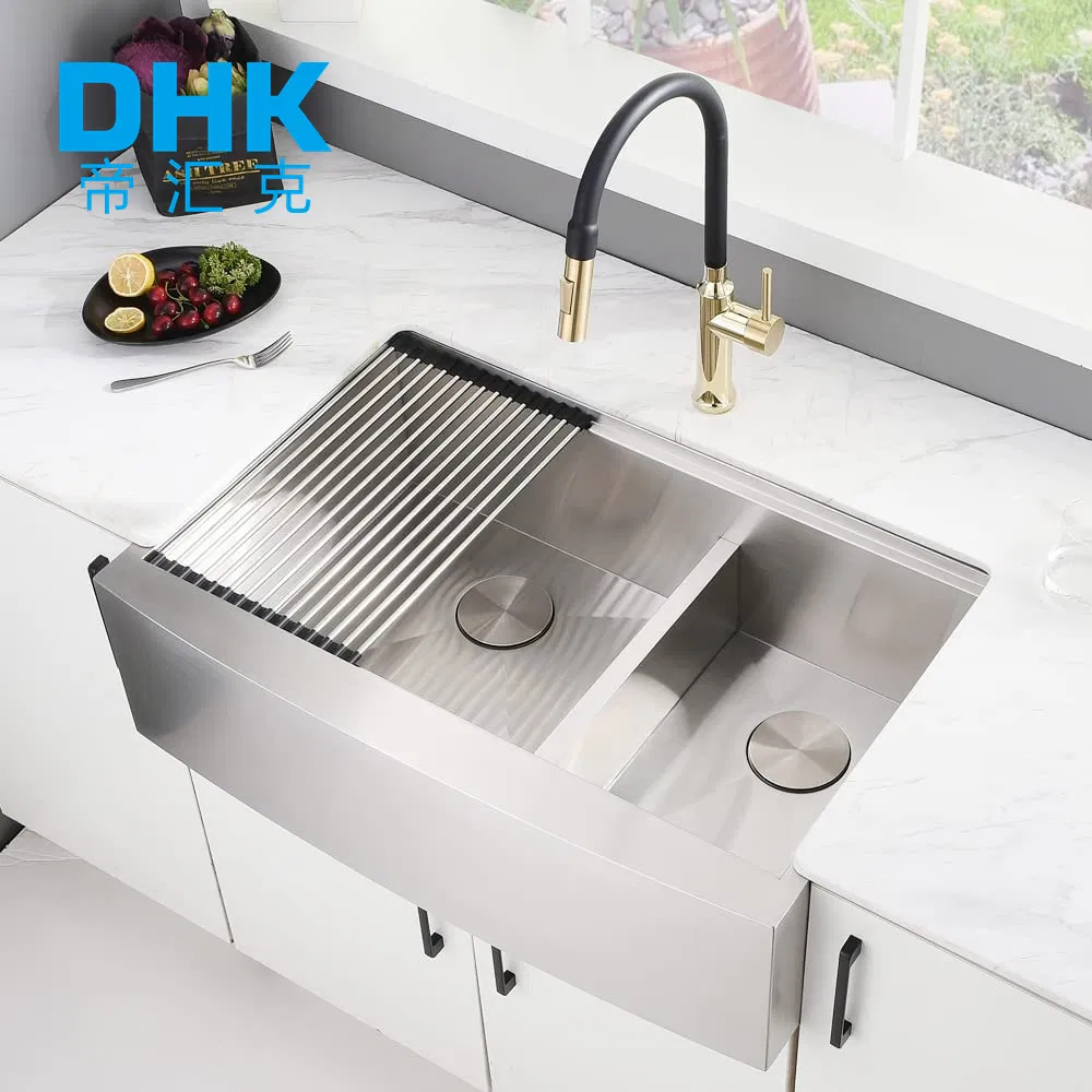 Factory Custom Apron Front Double Bowl Handmade High Quality Stainless Steel Farmhouse Kitchen Sink