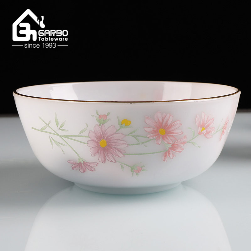 Stock Round Shaped White Jade Opal Glass Bowl Set 470ml Salad Bowl 5.5 Inch Mixing Bowls Opal Ware Noodle Bowl Decorative Printing Precook Bowls Set