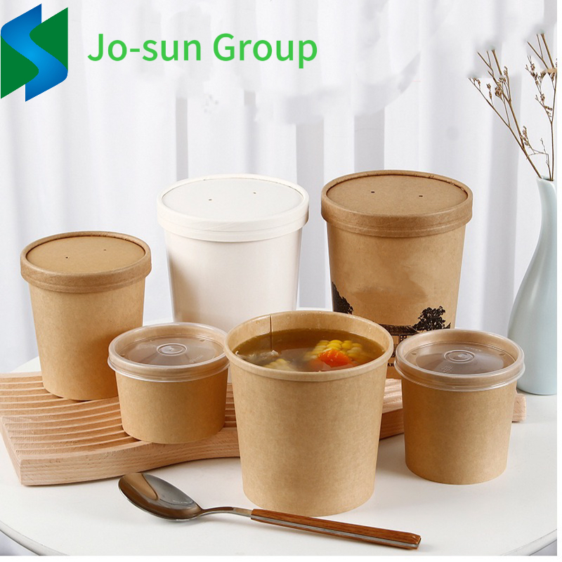 8oz Disposable Hot Soup Container Custom Printed White Paper Soup Bucket with Paper Lid