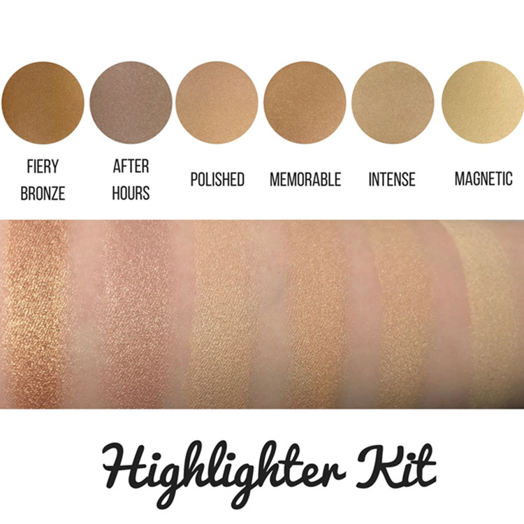 Professional Quality Powder Highlighter Makeup Palette 6 Shades Glow Kit