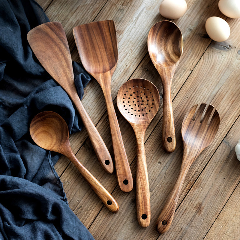 Kitchen Tools Accessories Nonstick Natural and Healthy Acacia Wood Kitchen Cookware Utensils Set Cooking Utensils