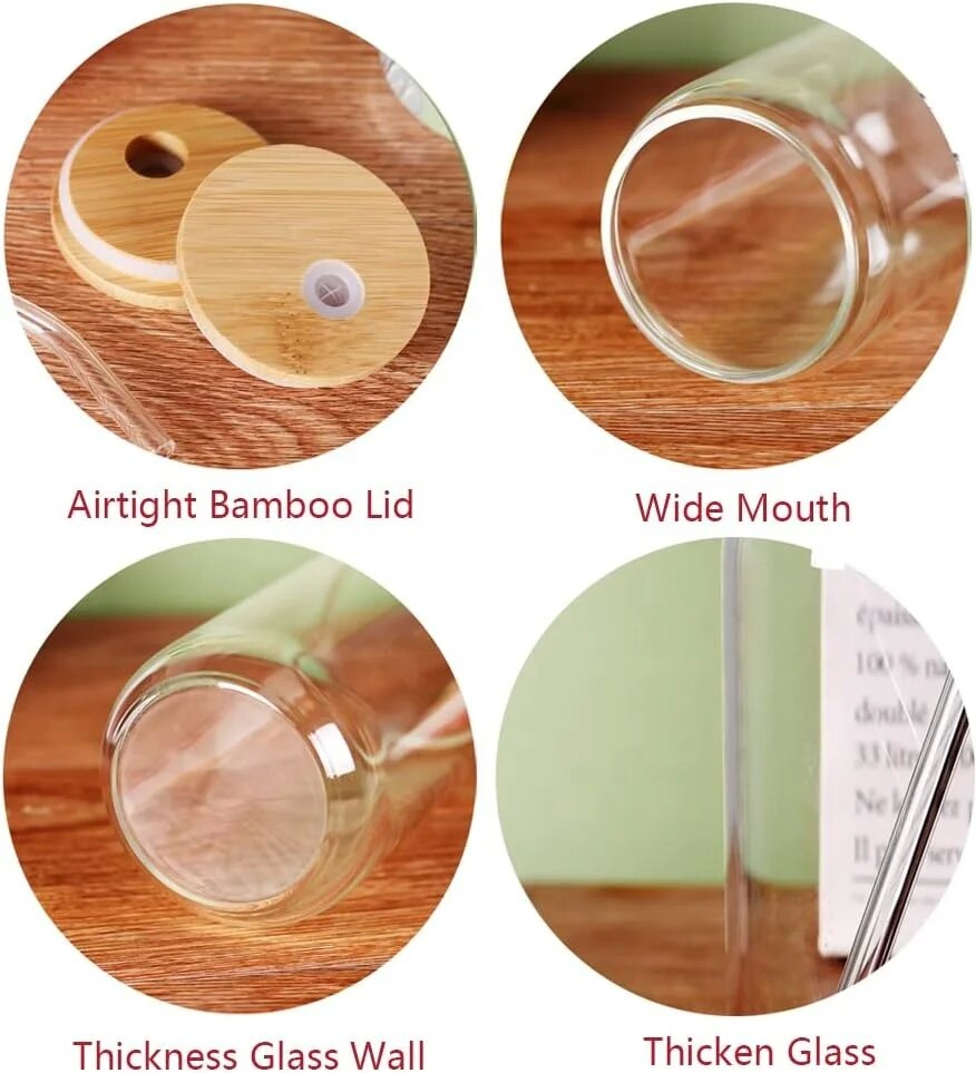 Personalized 12oz 16oz Frosted Beer Can Glass Tumbler Clear Mason Jar Glass Mug with Bamboo Lid Glass Straw for Business Gifts