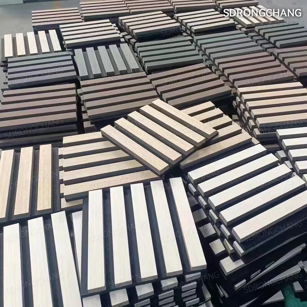 Rongchang 600X2400mm 100% Polyester Fiber Groove Wooden Slat Wall Akupanel Acoustic Panel