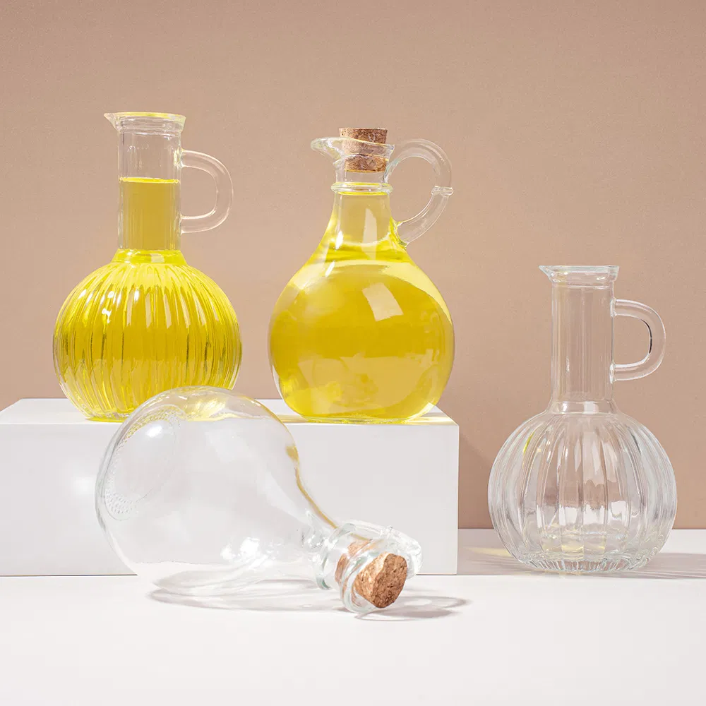 Bulk Cheap Custom Printed Empty Glass Cooking Oil Dispenser Bottle 250ml 300ml Round Clear Refillable for Kitchen
