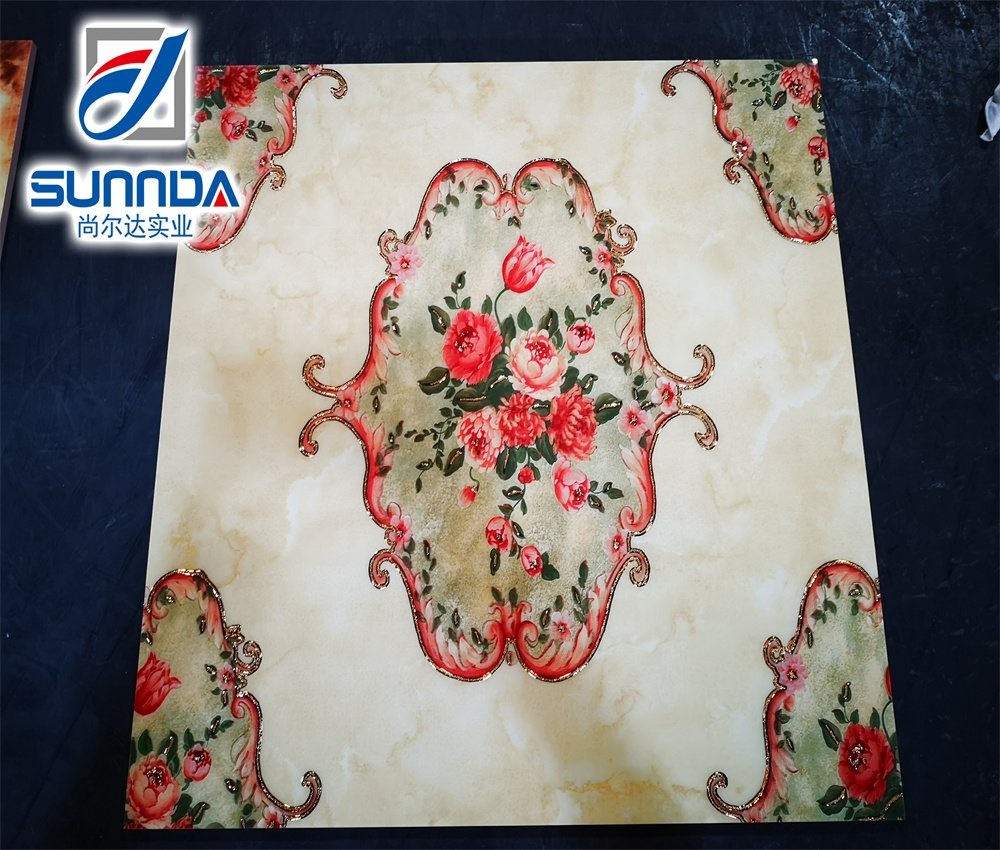 600X600 Glazed Plated Gold Flower Porcelain Tiles Crystal Surface Foshan Customized