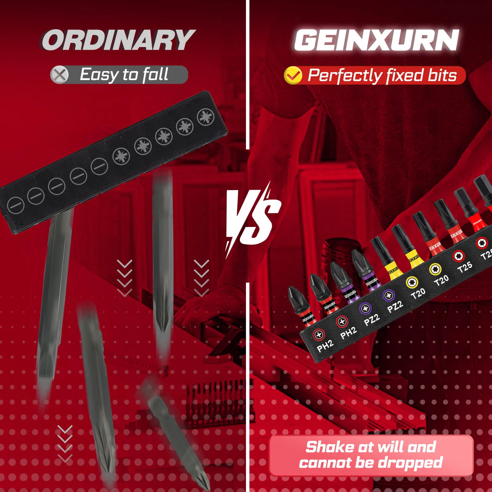 Набор бит для ударной отвертки S2, цветная маркировка