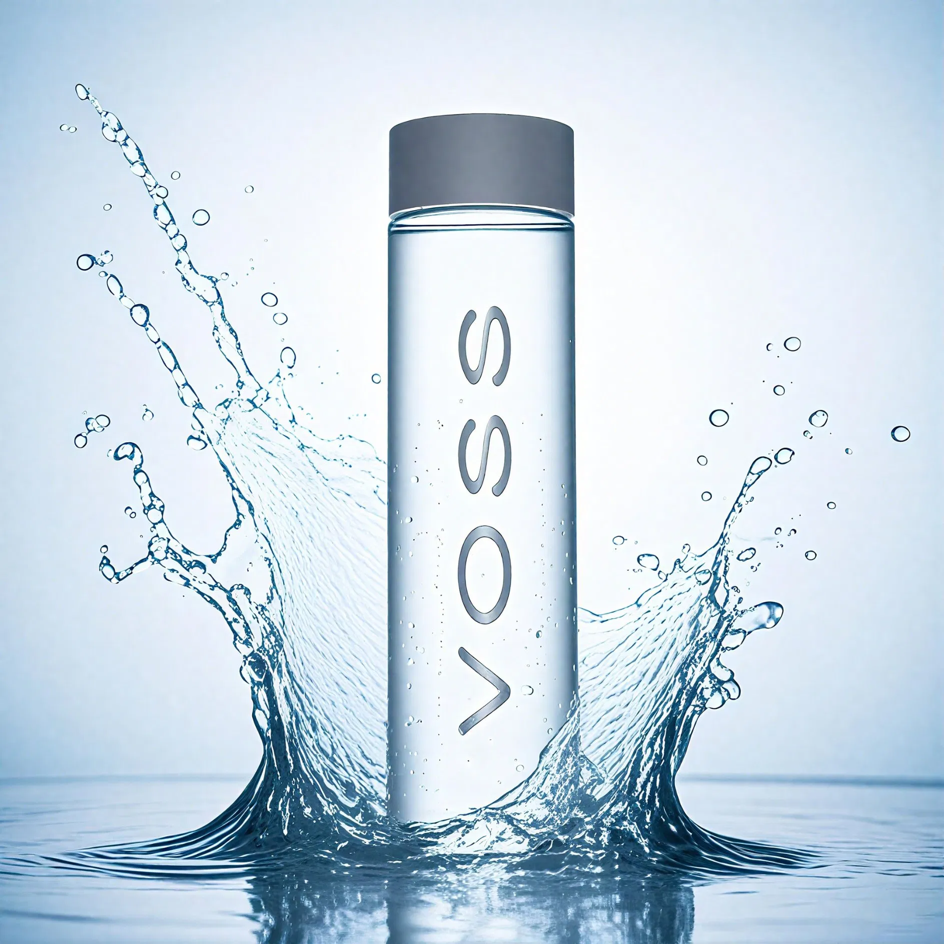 Customized Voss Round Shaped Water Glass Bottle 385ml 500ml 800ml Wholesale Cylindrical Glass Mineral Water Juice Beverage Bottle with Plastic Cap