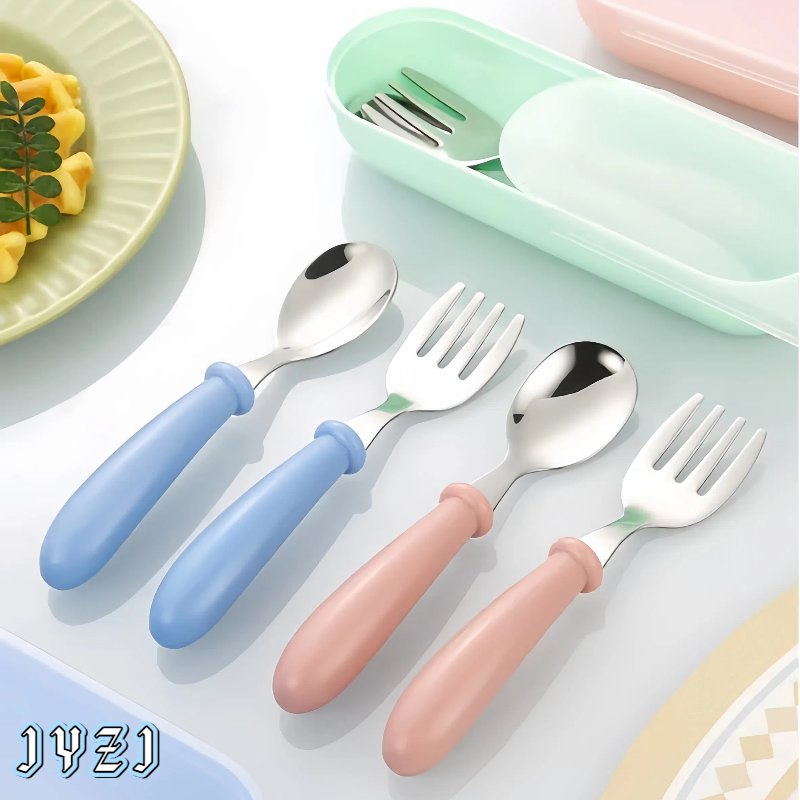 Eco-Friendly Stainless Steel Toddler Cutlery with Convenient Storage Case