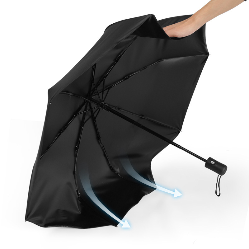 3 Fold Waterproof Sun Umbrella with Exquisite Wood Handle Design