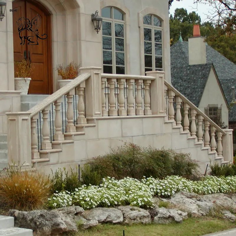 Factory Custom Outdoor French Villa Balcony Railing Design White Marble Roman Balusters Handrail
