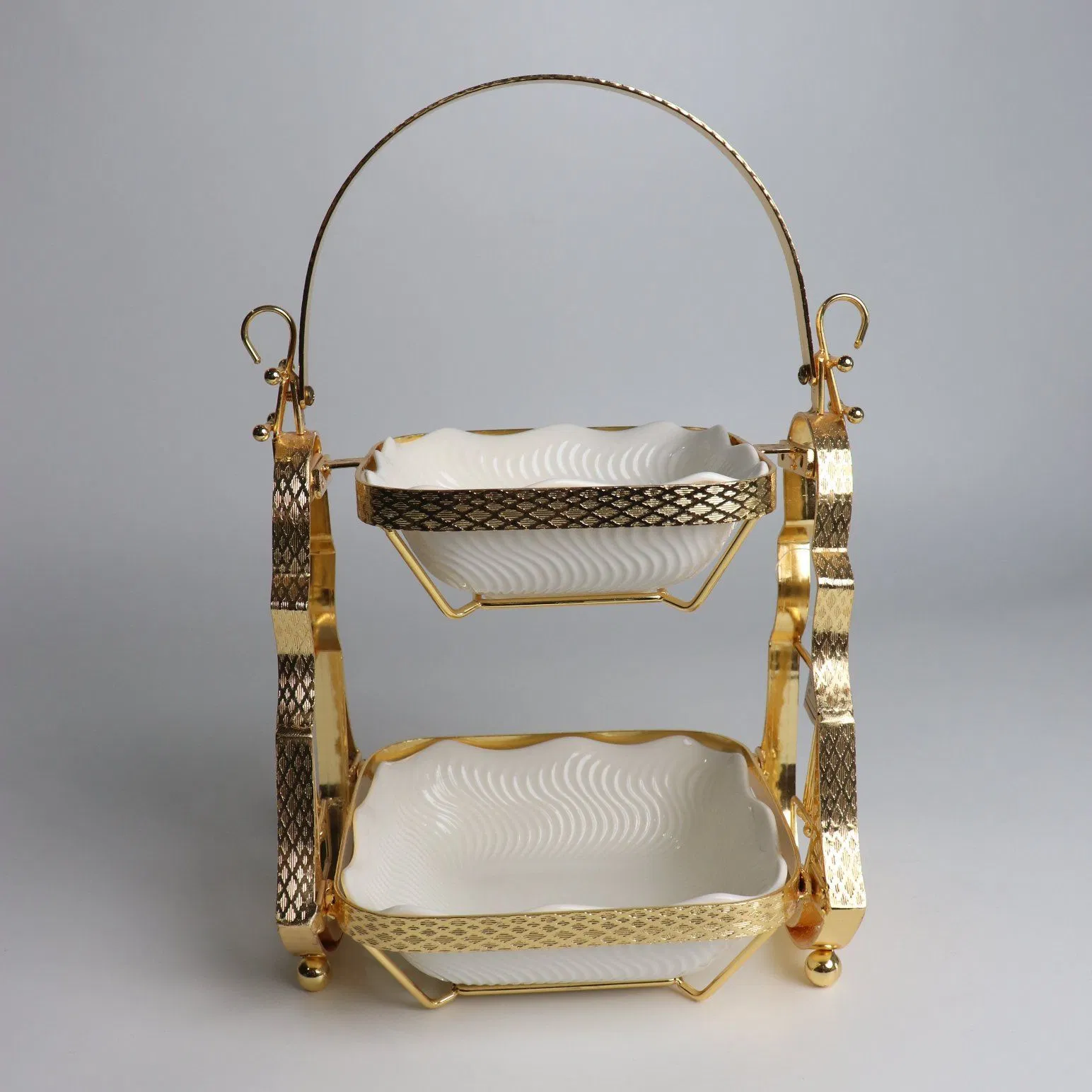 Home Ornament Gold-Plated Iron Frame with Double-Layer Ceramic Bowl