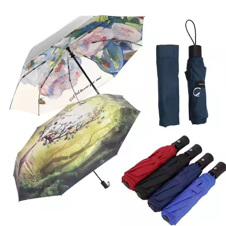 Factory Wholesale Promotional 3 Folding UV Automatic Umbrella Windproof Sun Parasol Umbrella