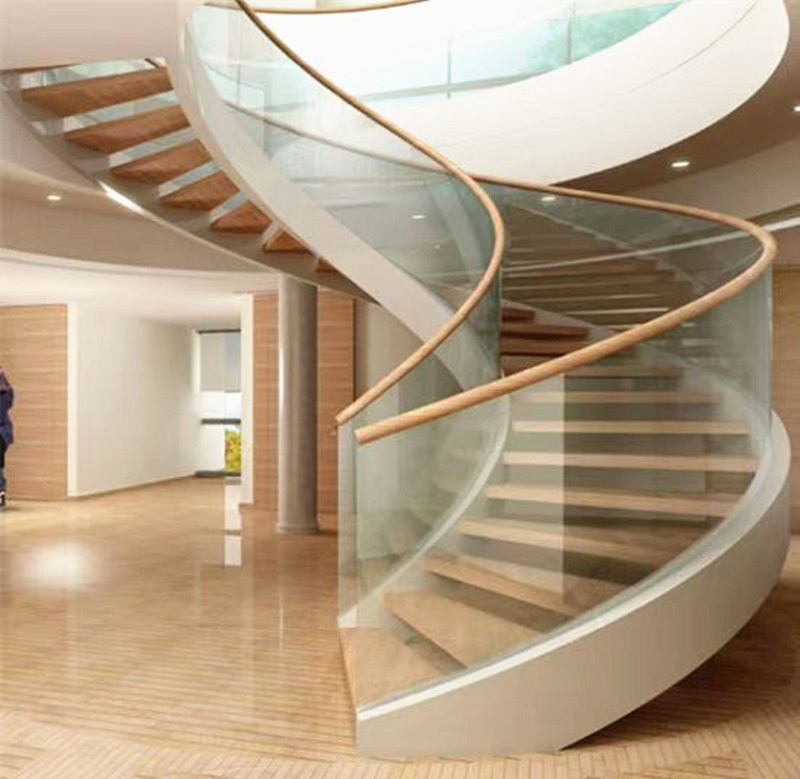 Premium Indoor Metal Staircase with Wooden Steps and Glass