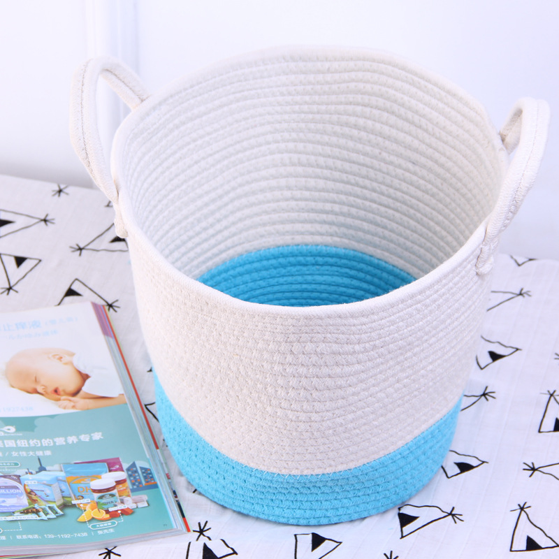 Woven Cotton Rope Large Storage Basket Organizing Nursery Basket with Handles