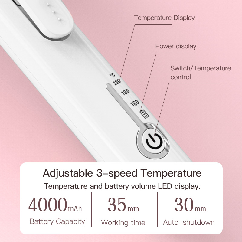 Mini Portable Pocket Straightening and Curling Iron 2-in-1 Wireless Rechargeable Curling Iron