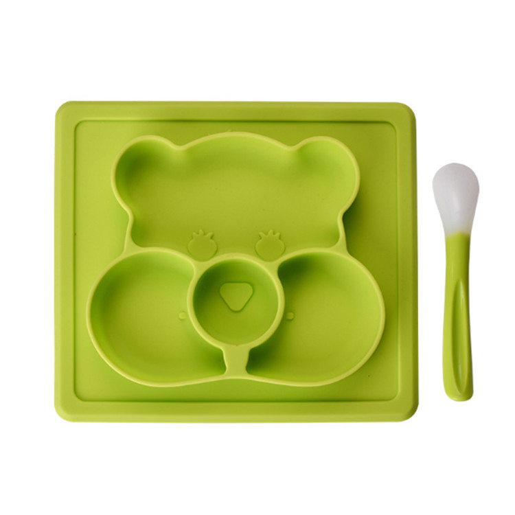 Divided Silicone Suction Placemat Plate- Food Grade Silicone Baby Suction Plates with Spoon