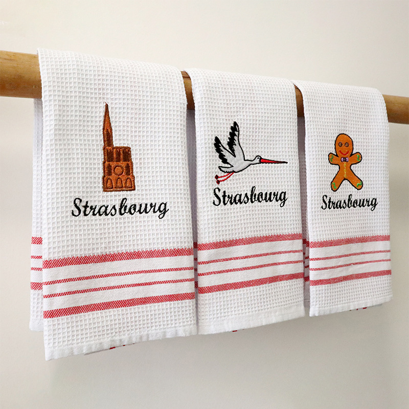 Nordic Style 100% Cotton Waffle 40*60cm Embroidery Dish Cloth Gift Kitchen Towel