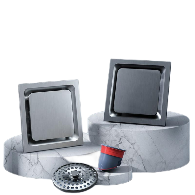 Bathroom Anti Odor Strainer Stainless Steel Square Stripe Brushed Gold Floor Drain