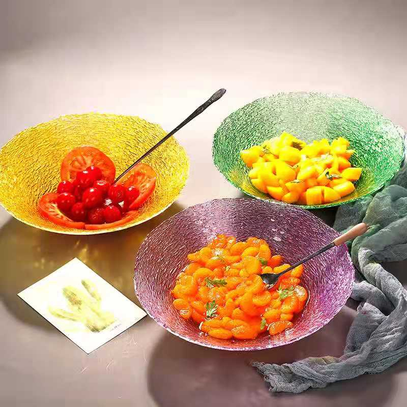 Glass Fruit Salad Bowl Plates Creative Gold Rim Transparent Glassware Set of Salad Bowls