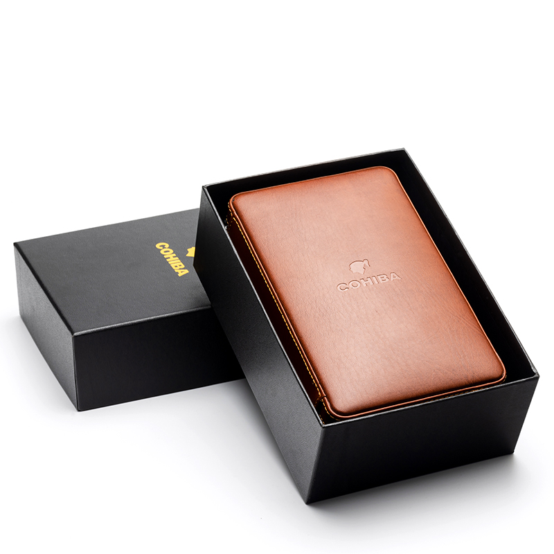 Luxury Cigar Cedar Wood Humidor Portable Travel Leather Cigar Box Humidor Box with Customized Logo Zipper Bag