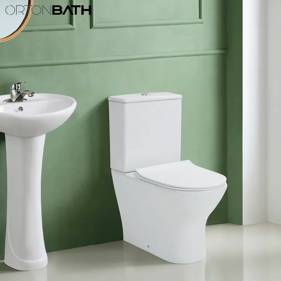 Ortonbath Fully Back to Wall Europe Dual Flush Toilet, Bathrooms Comfort Height Soft-Close Back to Wall Ceramica Toilet Bowl