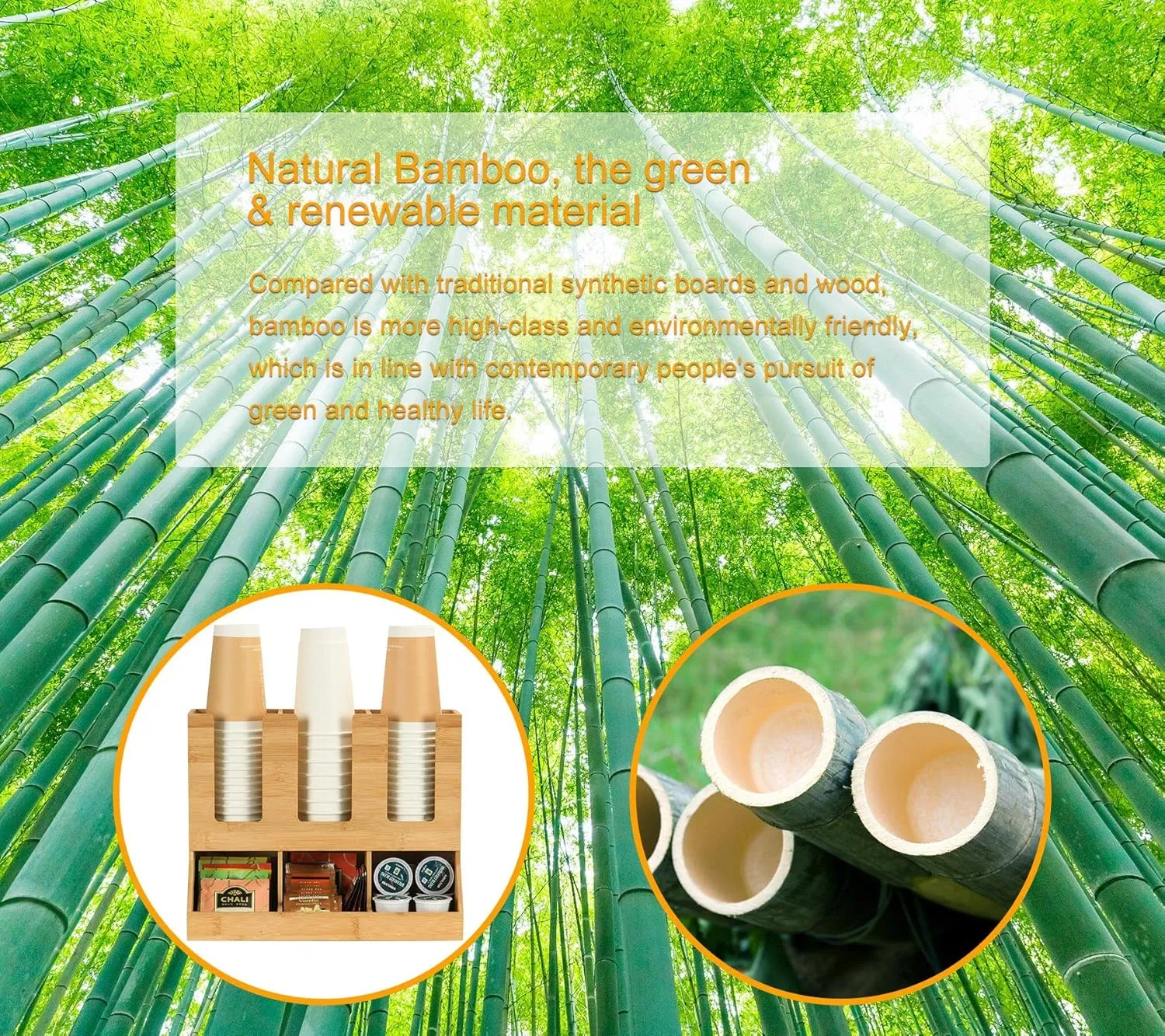 Bamboo Household Office Tea Bag, Coffee Bag, Water Cup Storage Rack