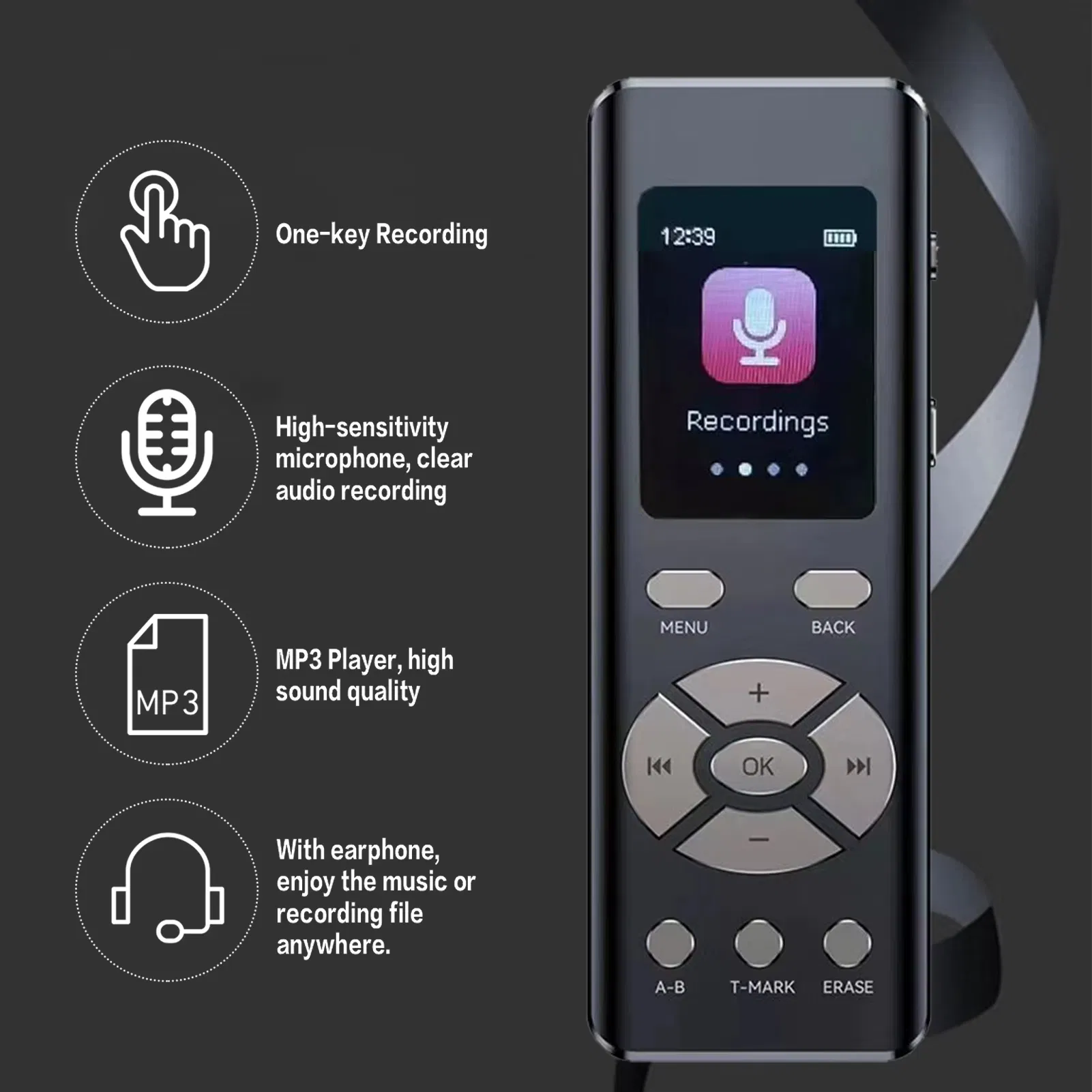 Портативный диктофон Smart Voice Recorder с микрофоном