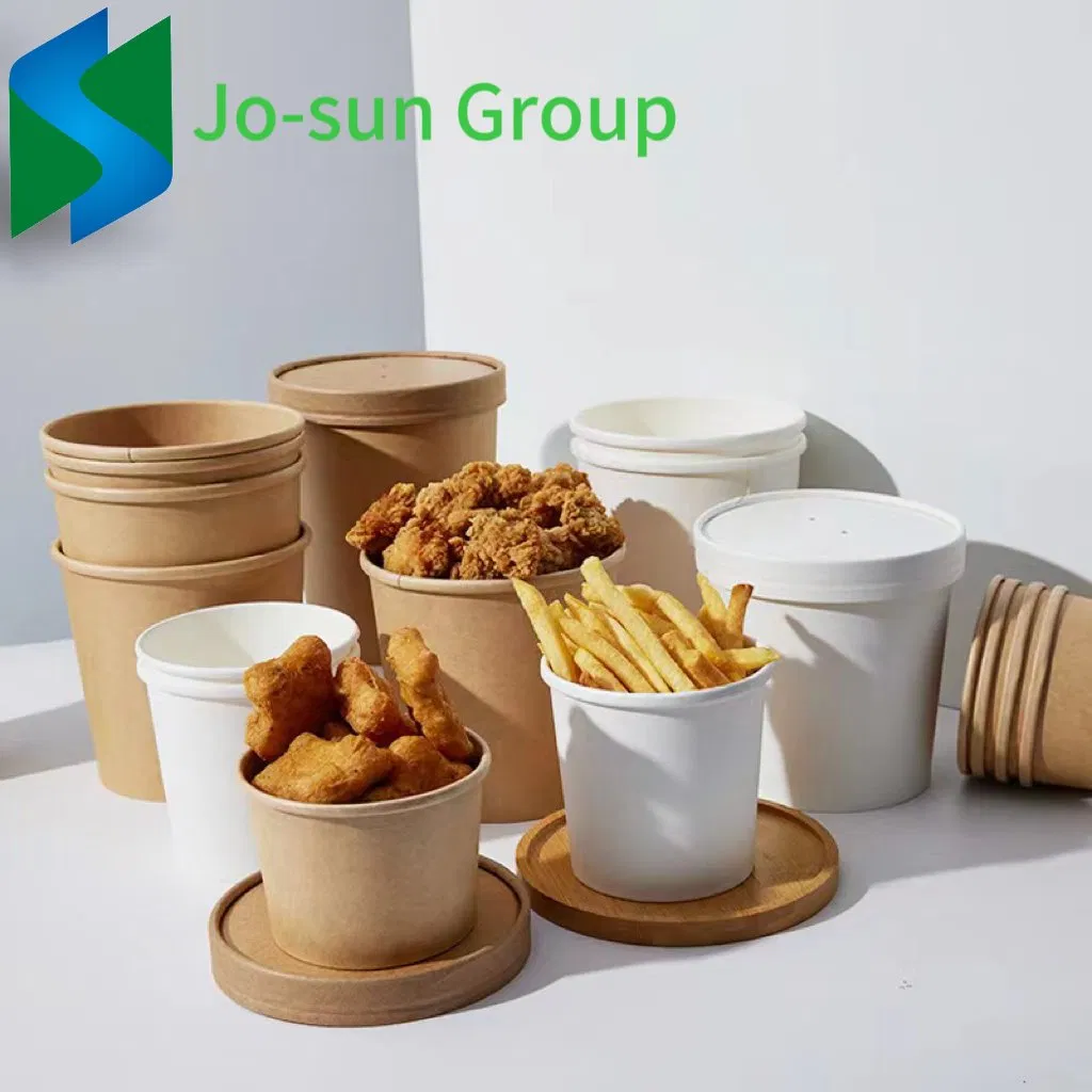 Take-out Packaging Paper Bucket Thickened Paper Bowl Wholesale Disposable Kraft Paper Soup Bucket with Lid