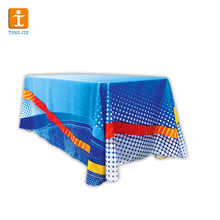 4FT 6FT 8FT Trade Show Table Cloth 100% Polyester Customized Logo Full Color Printed Tablecloth
